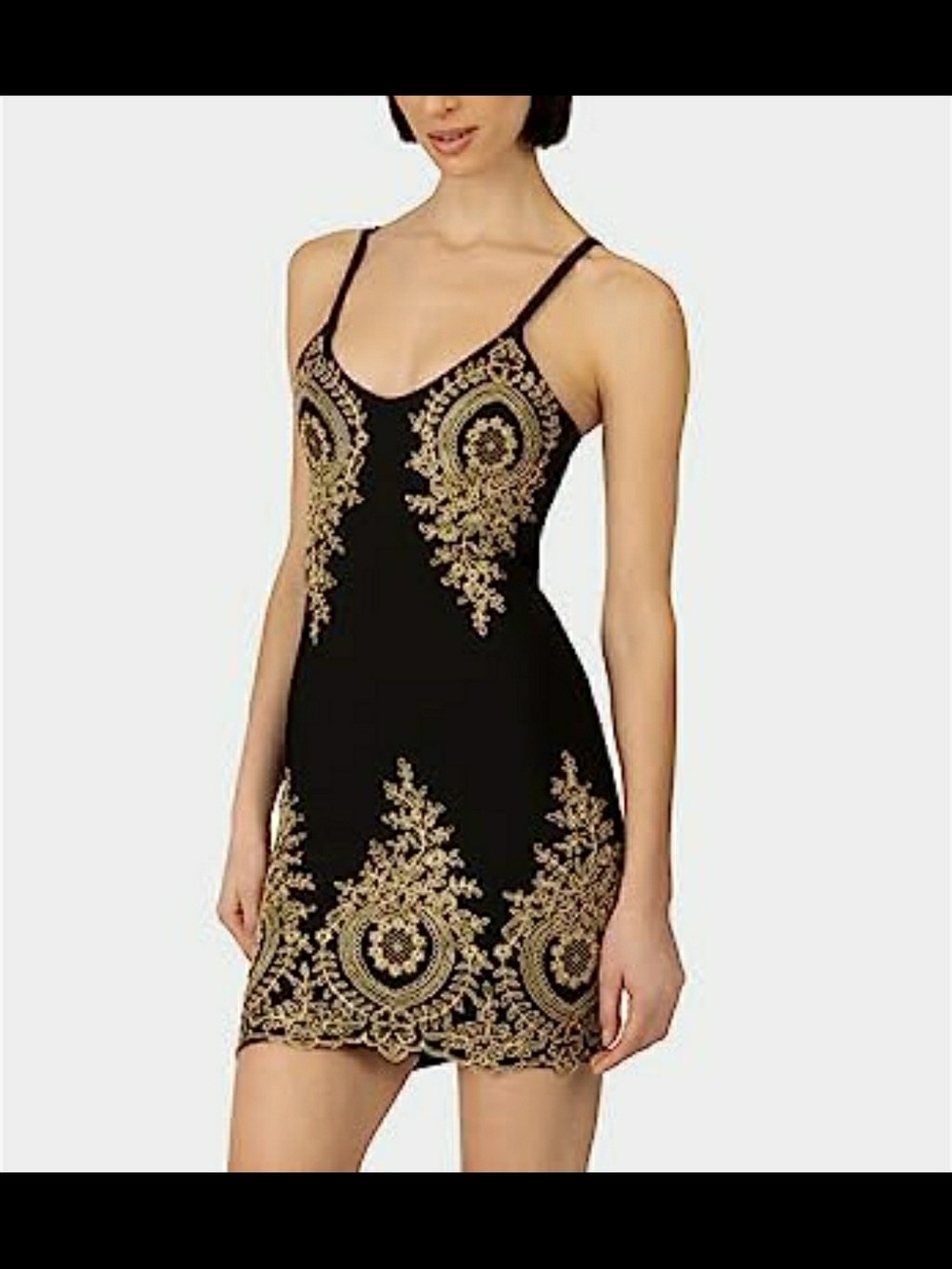 Black Slip Dress with Gold Embroidered Medallions